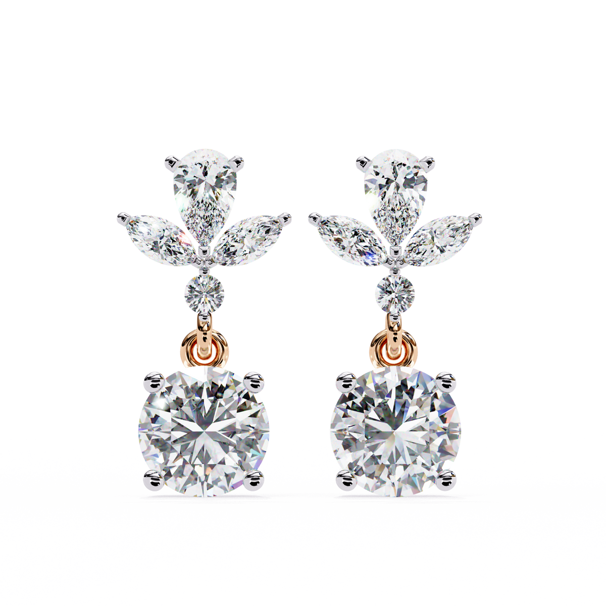 Rose Bloom Floral Crown Diamond Drop Earrings