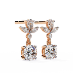 Rose Bloom Floral Crown Diamond Drop Earrings