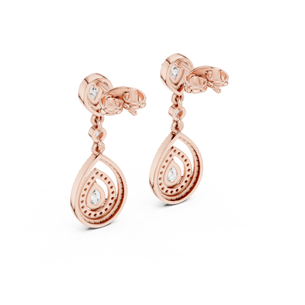 Larmes Double Pear Halo Diamond Drop Earring