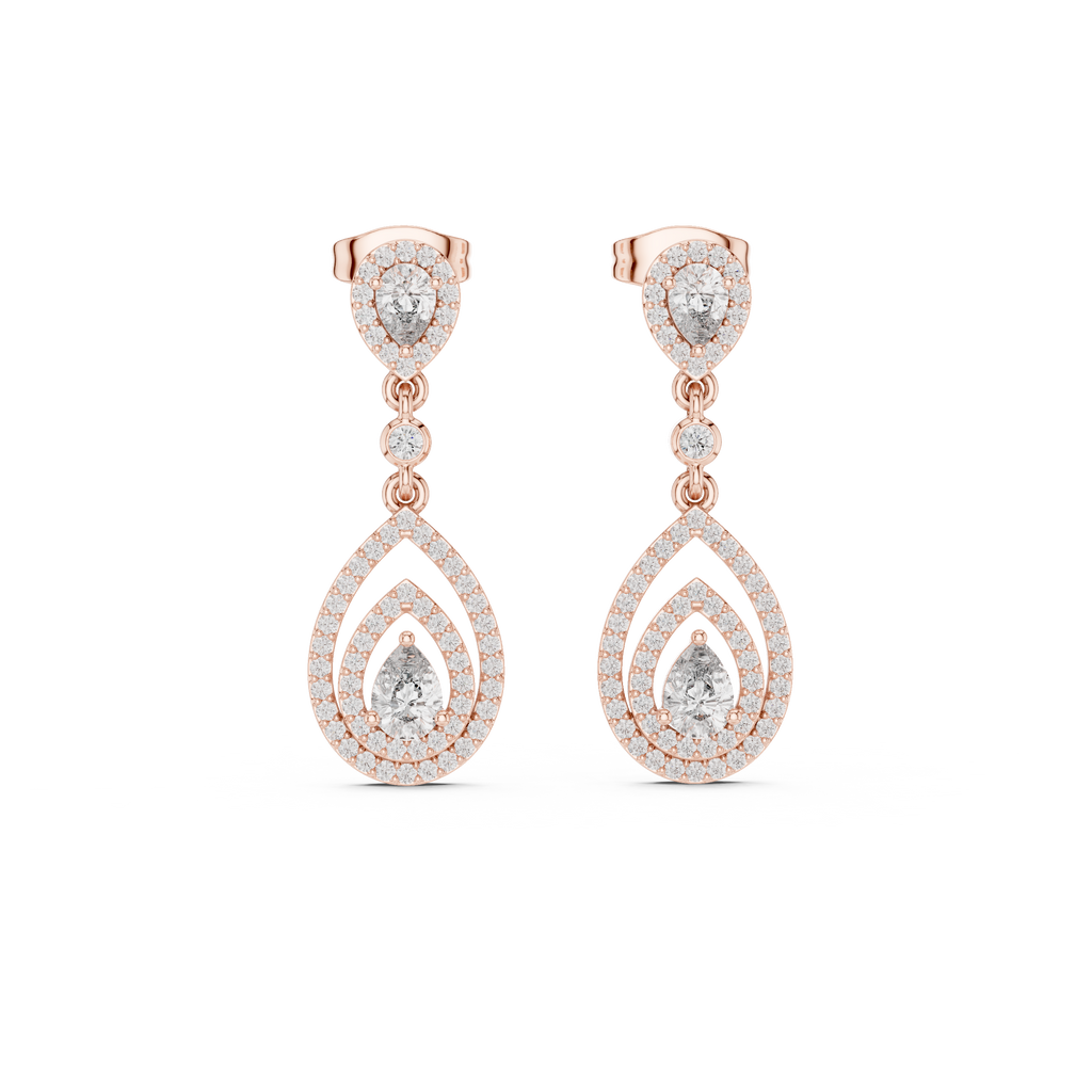 Larmes Double Pear Halo Diamond Drop Earring