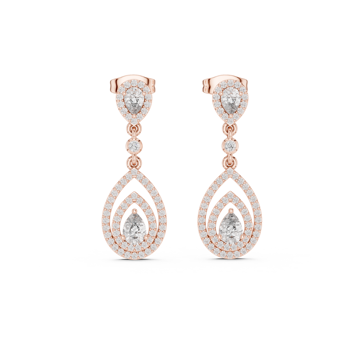 Larmes Double Pear Halo Diamond Drop Earring