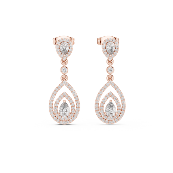 Larmes Double Pear Halo Diamond Drop Earring