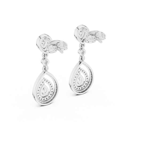 Larmes Double Pear Halo Diamond Drop Earring