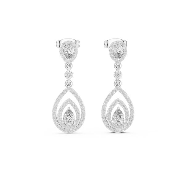 Larmes Double Pear Halo Diamond Drop Earring