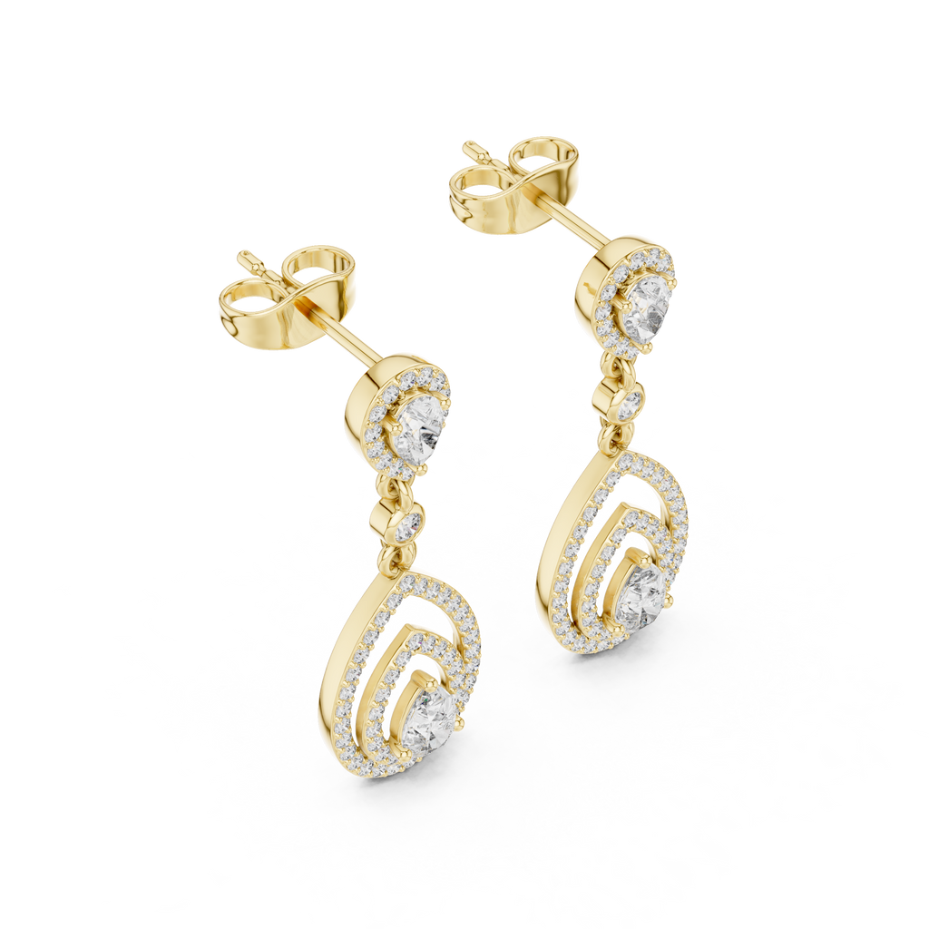 Larmes Double Pear Halo Diamond Drop Earring