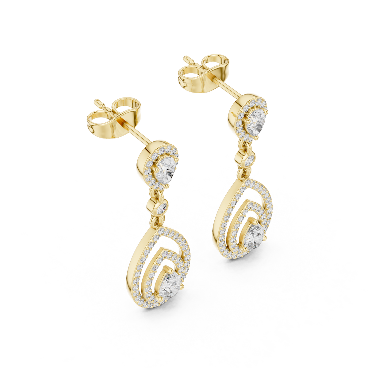 Larmes Double Pear Halo Diamond Drop Earring