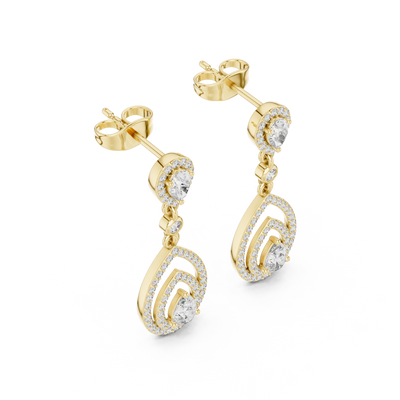 Larmes Double Pear Halo Diamond Drop Earring