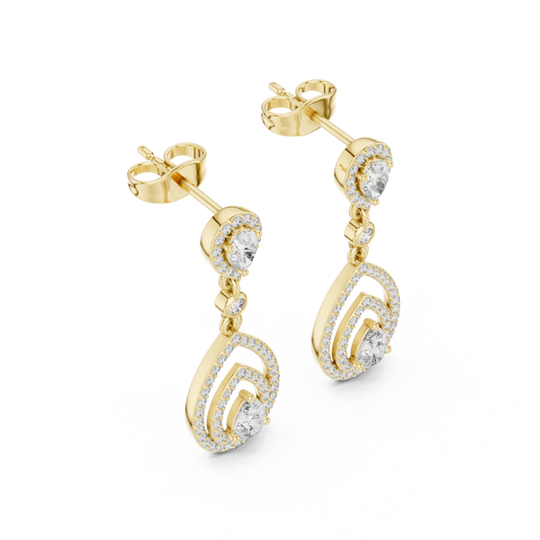 Larmes Double Pear Halo Diamond Drop Earring