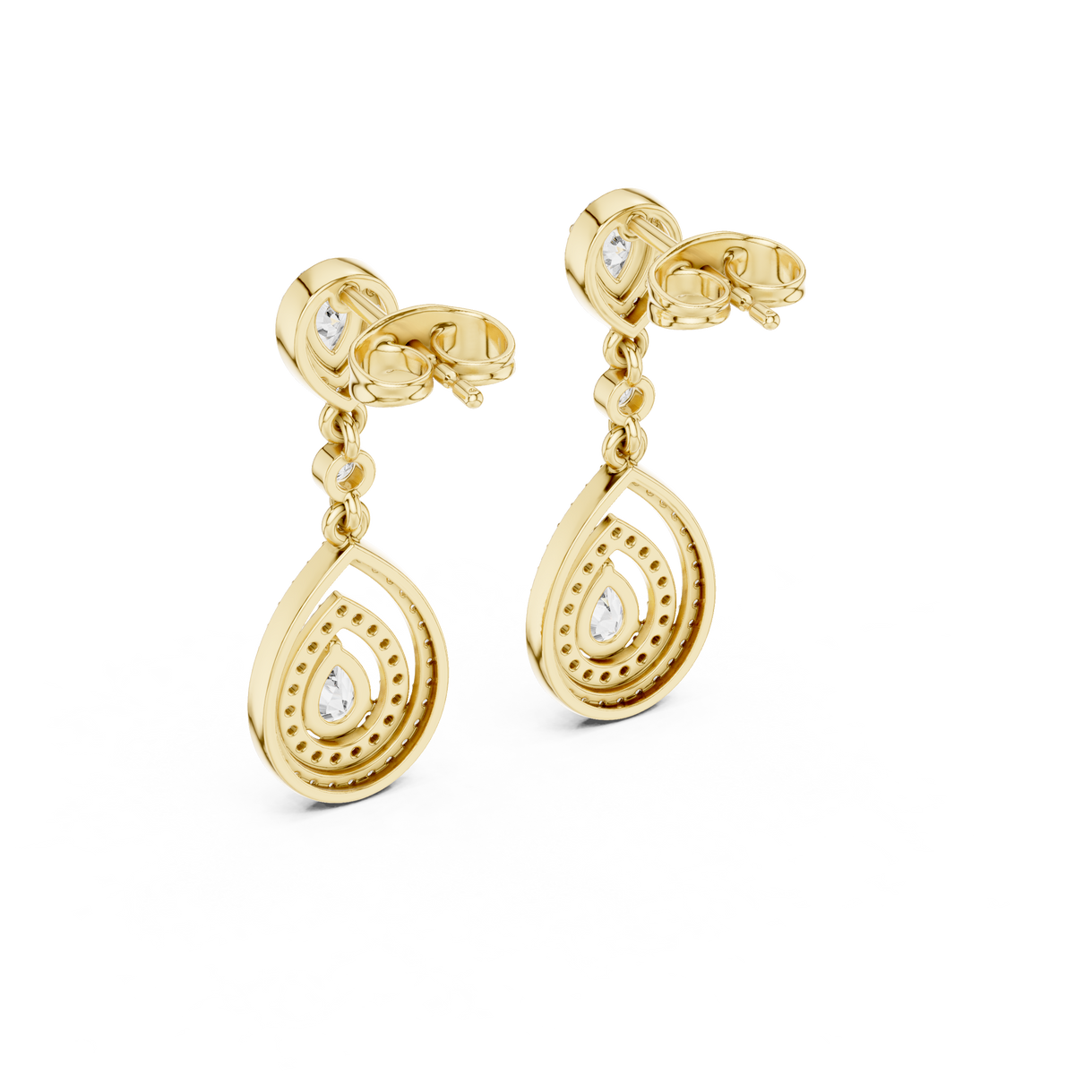 Larmes Double Pear Halo Diamond Drop Earring