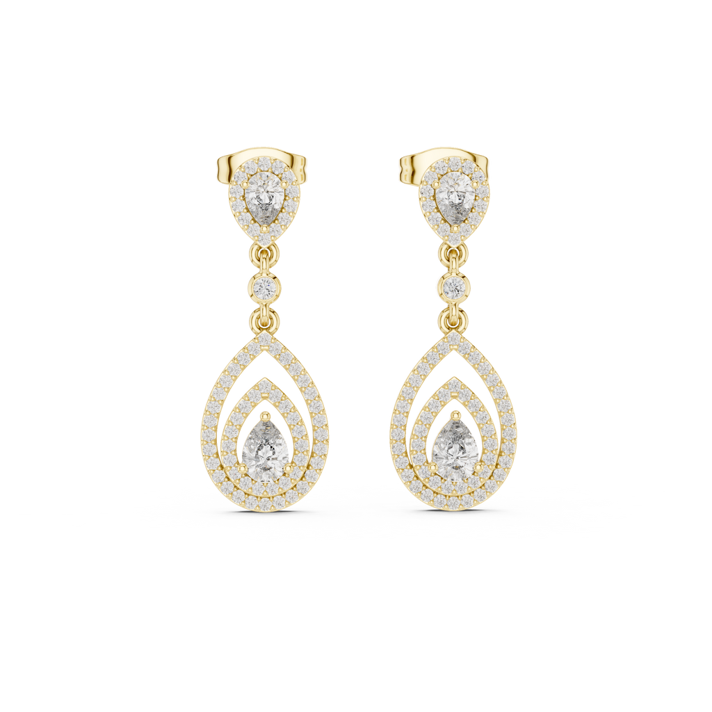 Larmes Double Pear Halo Diamond Drop Earring