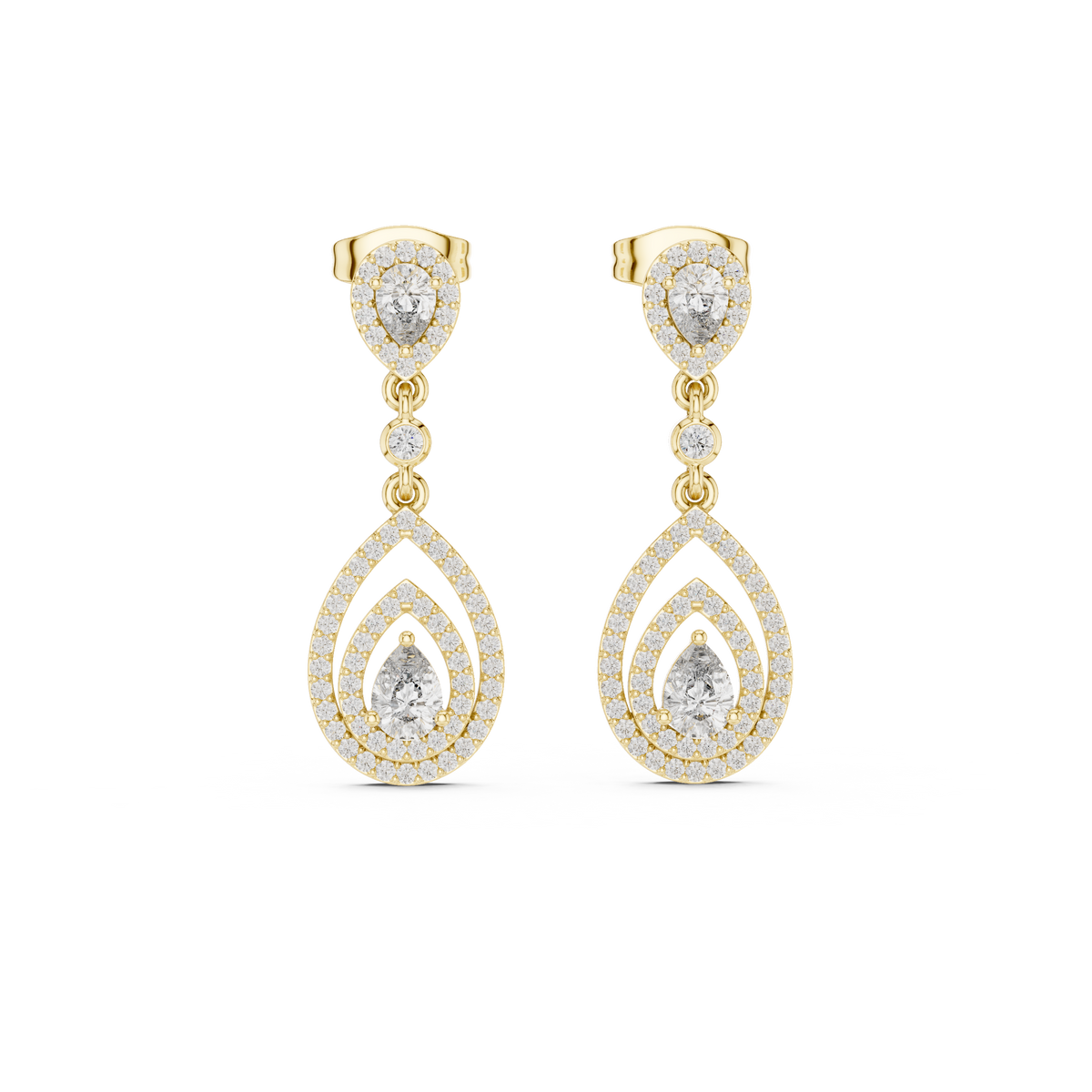 Larmes Double Pear Halo Diamond Drop Earring