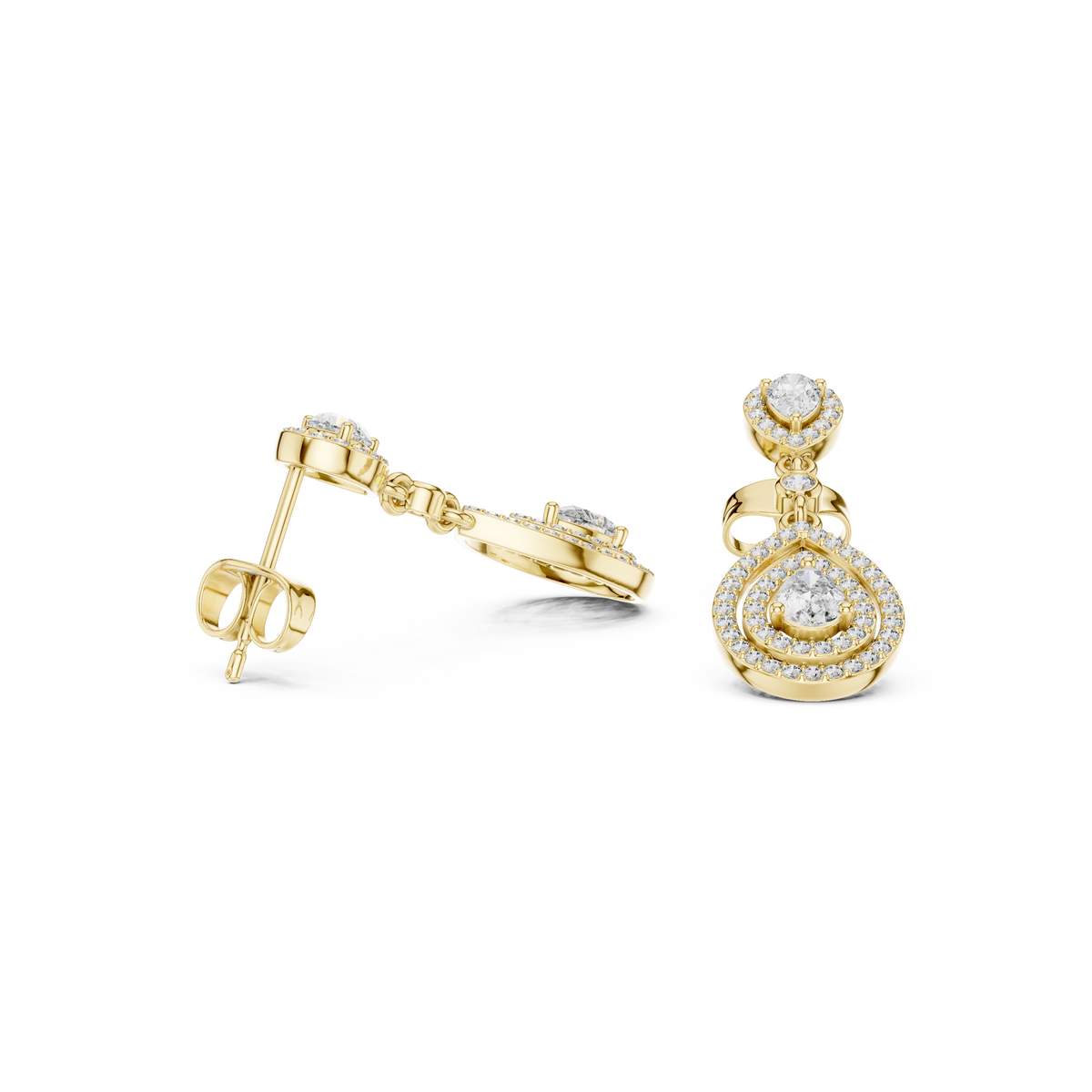 Larmes Double Pear Halo Diamond Drop Earring