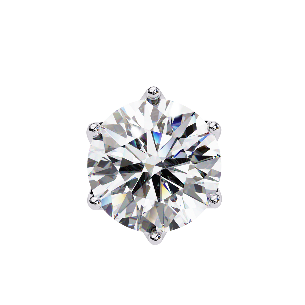 White Gold Six-Prong Crown Round Diamond Stud Earrings