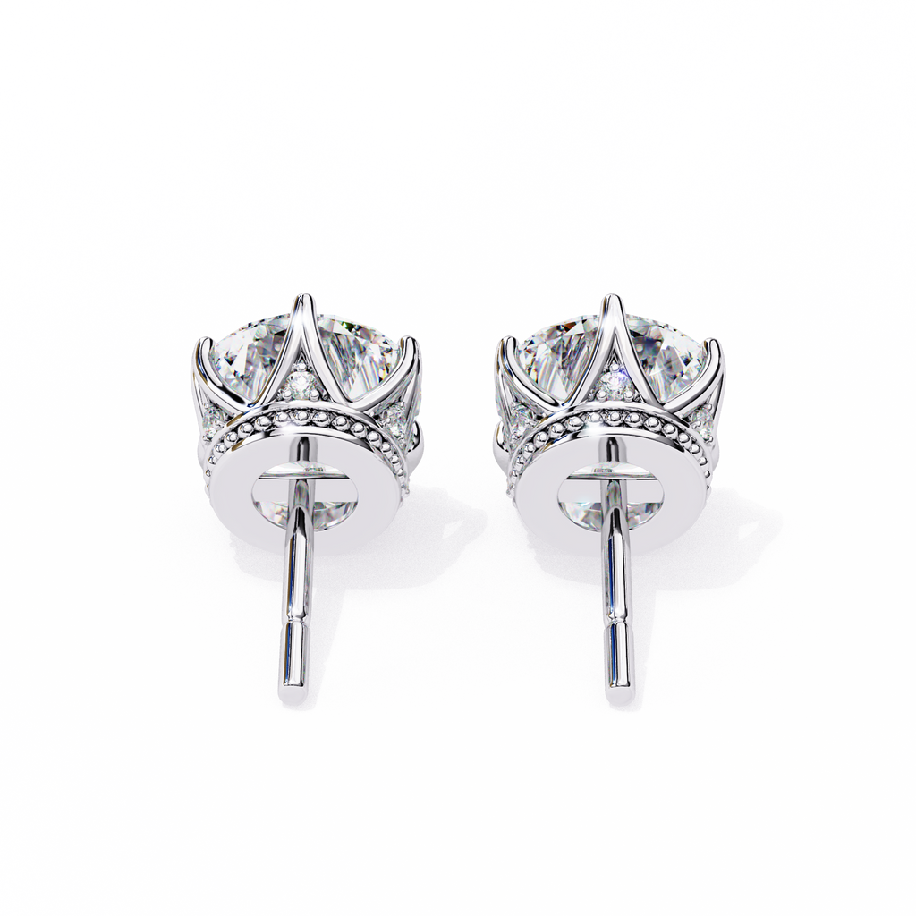 White Gold Six-Prong Crown Round Diamond Stud Earrings