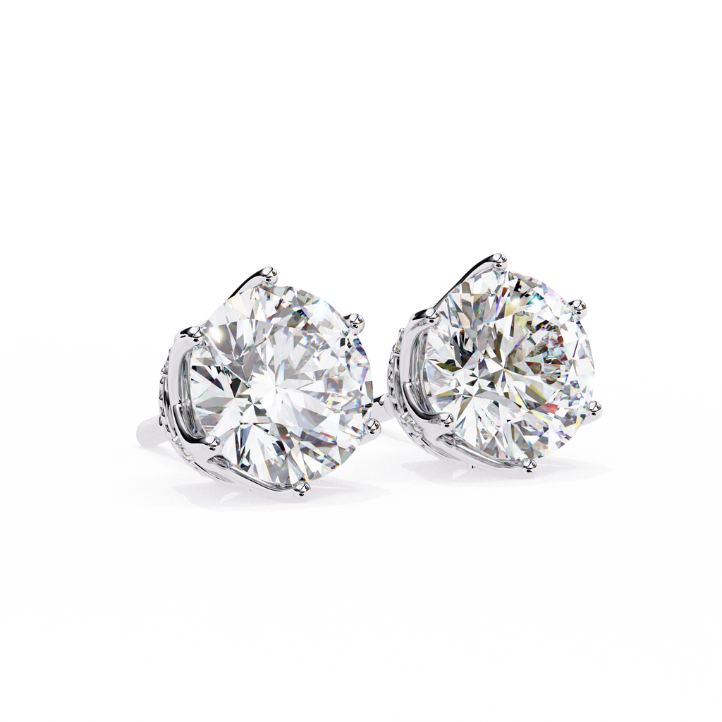 White Gold Six-Prong Crown Round Diamond Stud Earrings