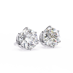 White Gold Six-Prong Crown Round Diamond Stud Earrings