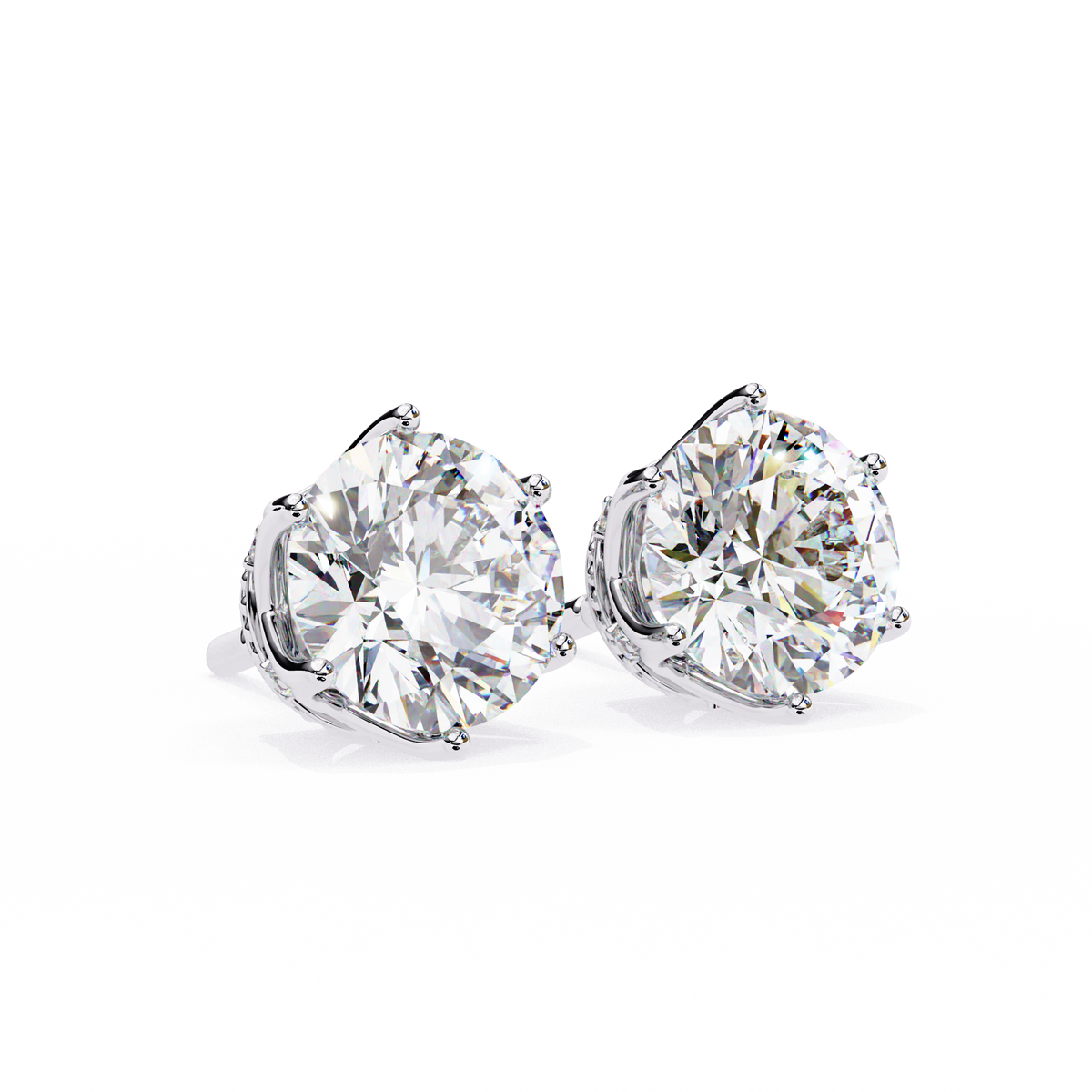 White Gold Six-Prong Crown Round Diamond Stud Earrings