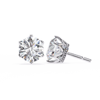 White Gold Six-Prong Crown Round Diamond Stud Earrings