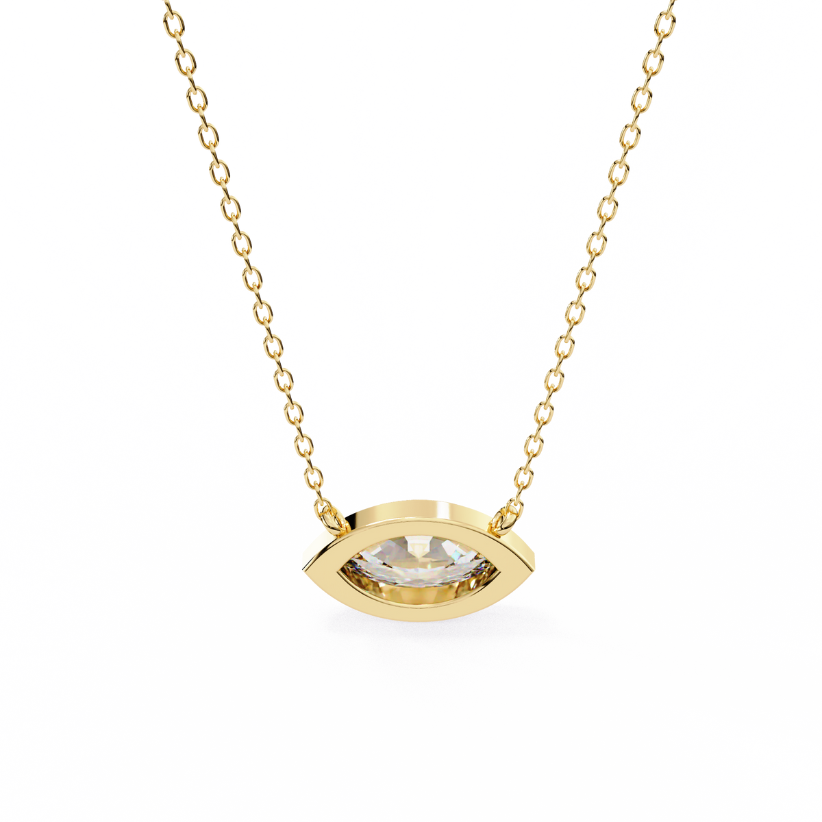 Yellow Gold East-West Marquise Diamond Bezel Pendant