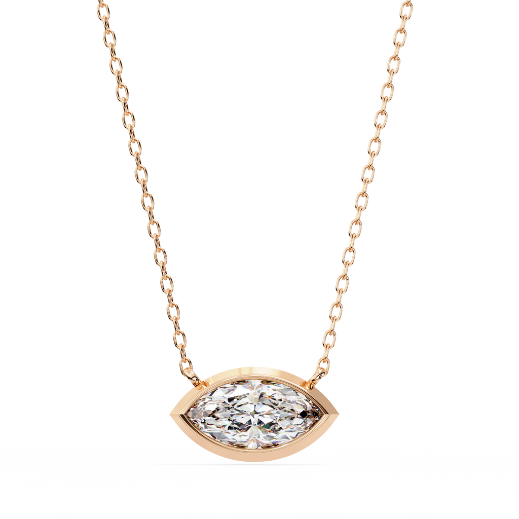 Rose Gold East-West Marquise Diamond Bezel Pendant