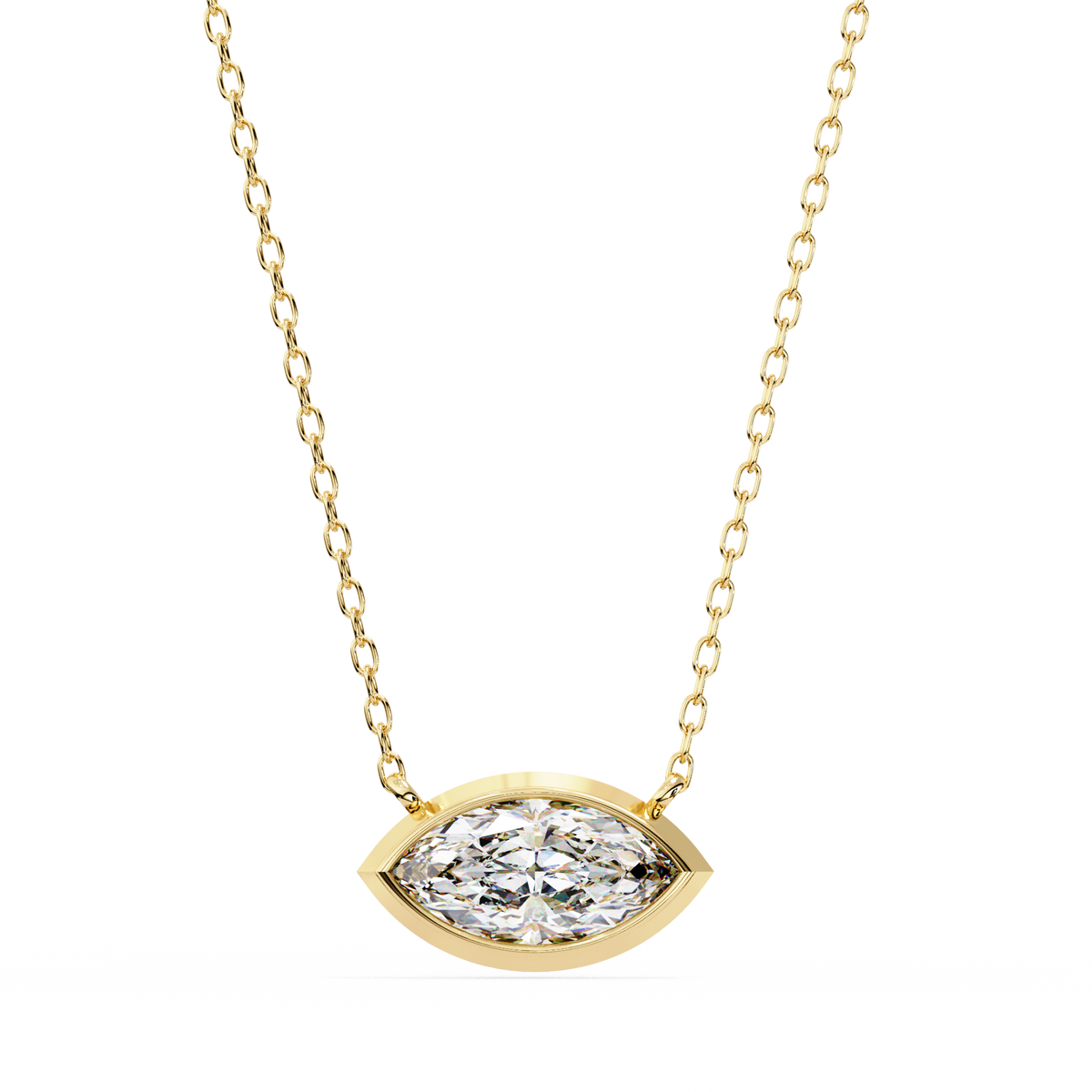 Yellow Gold East-West Marquise Diamond Bezel Pendant