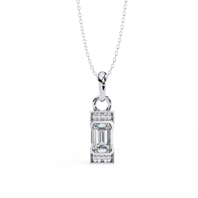 White Gold Emerald Cut Diamond Art Deco Pendant