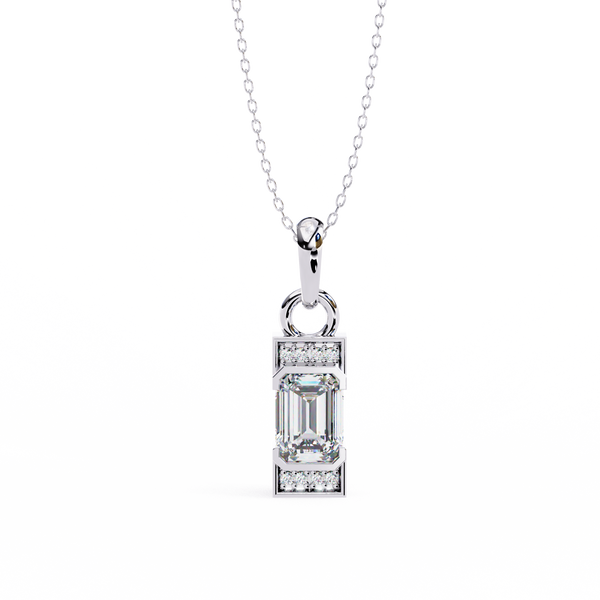 White Gold Emerald Cut Diamond Art Deco Pendant