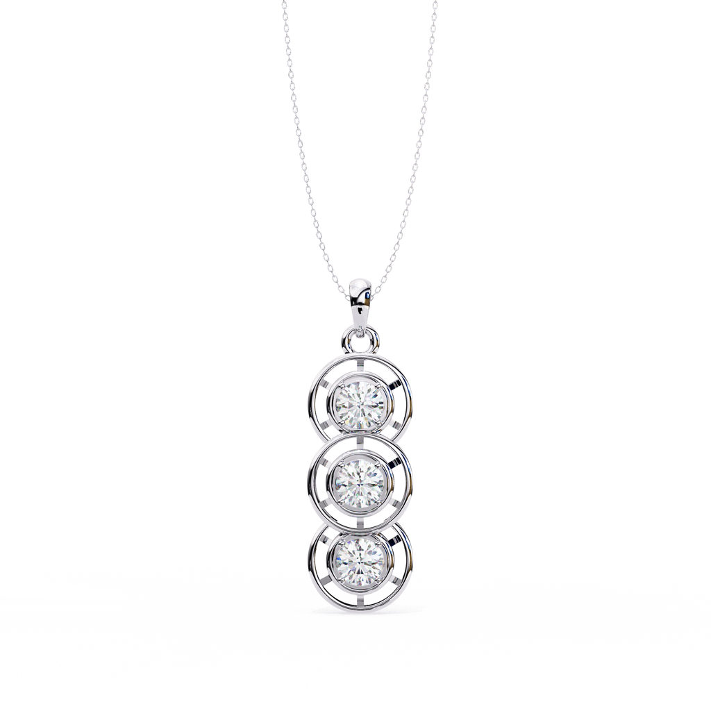 White Gold Triple Round Brilliant Diamond Drop Pendant
