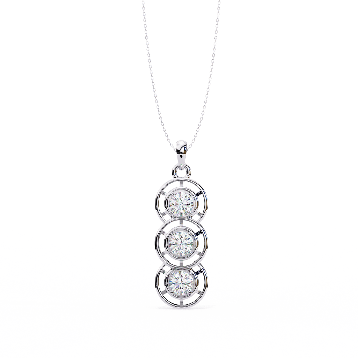 White Gold Triple Round Brilliant Diamond Drop Pendant