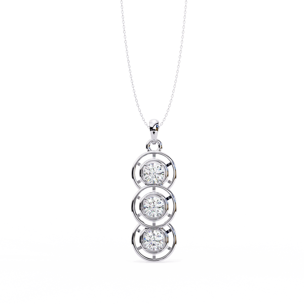 White Gold Triple Round Brilliant Diamond Drop Pendant