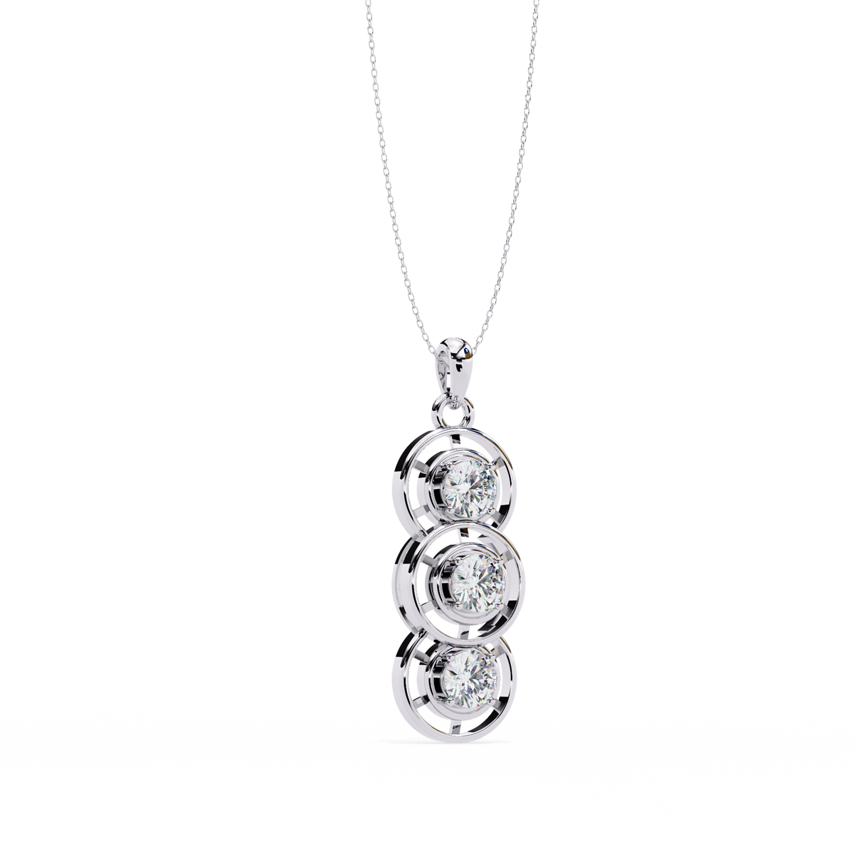 White Gold Triple Round Brilliant Diamond Drop Pendant