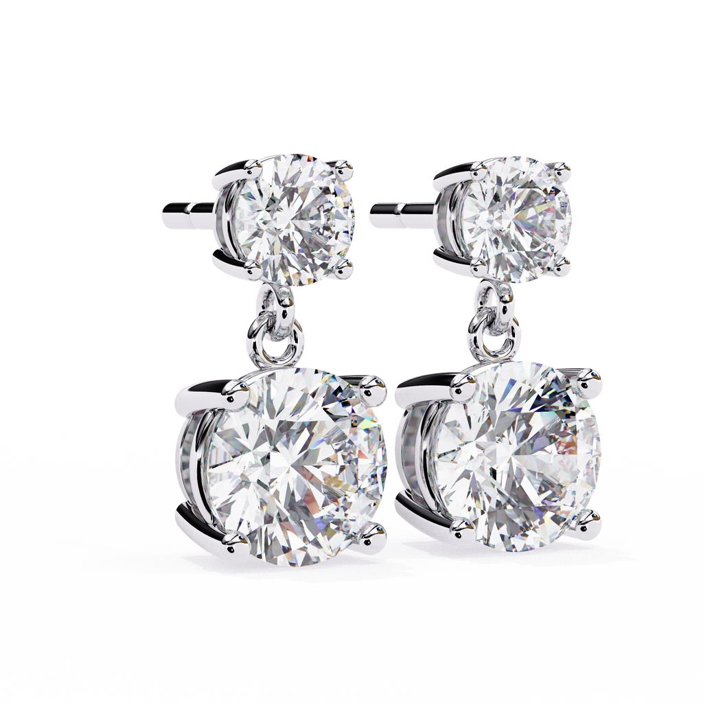 White Gold Two-Stone Round Diamond Drop Earrings