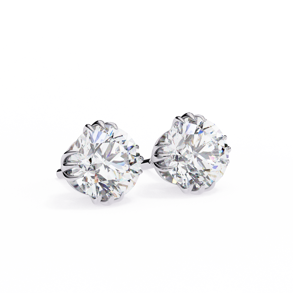 White Gold Double-Prong Round Solitaire Diamond Stud Earrings