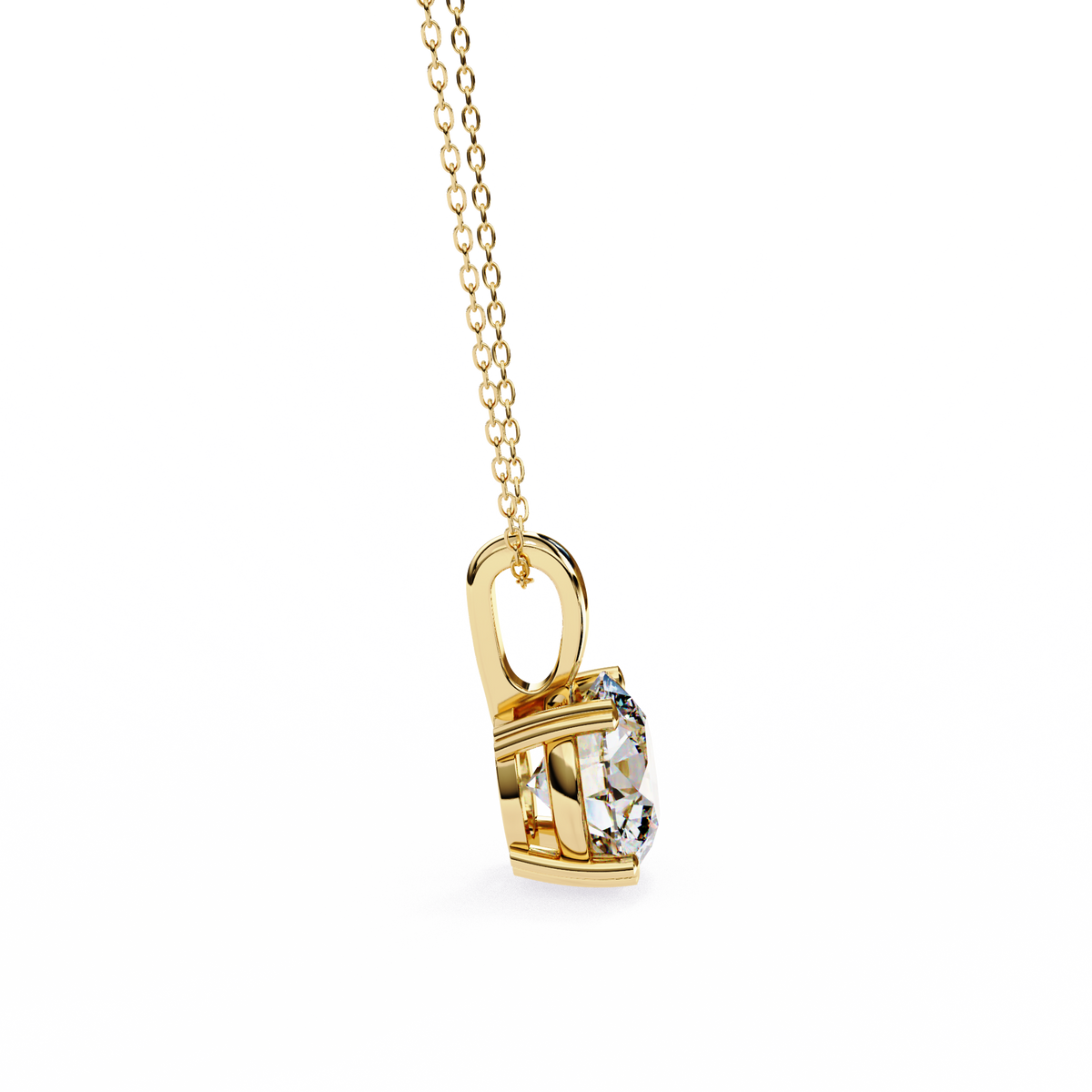 Yellow Gold Round Brilliant Diamond Four-Prong Solitaire Pendant