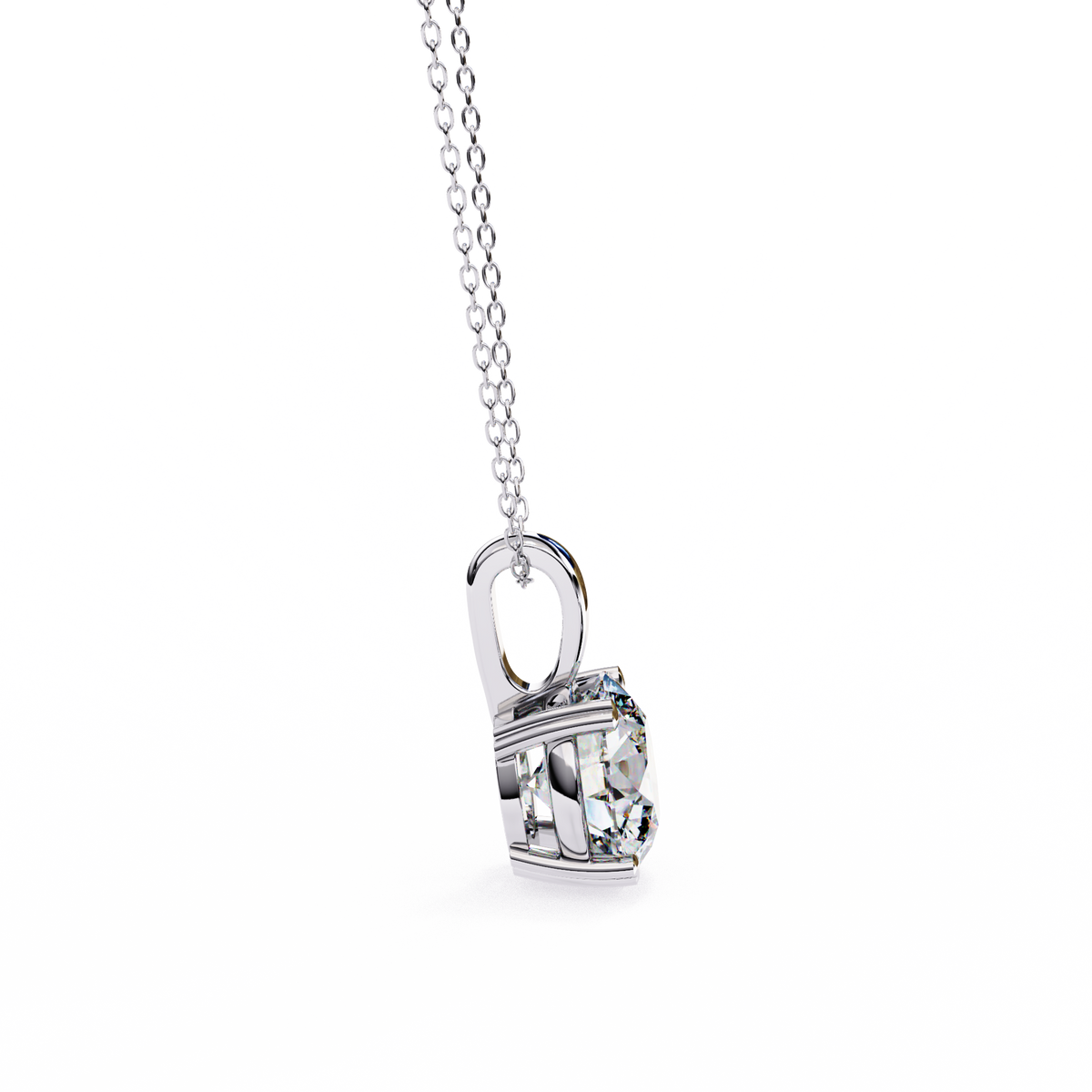 White Gold Four Prong Round Solitaire Drop Pendant