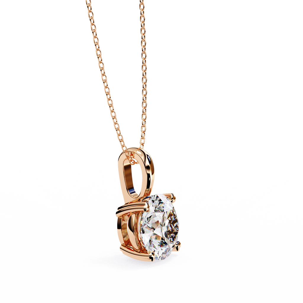 Rose Gold Round Brilliant Diamond Four-Prong Solitaire Pendant