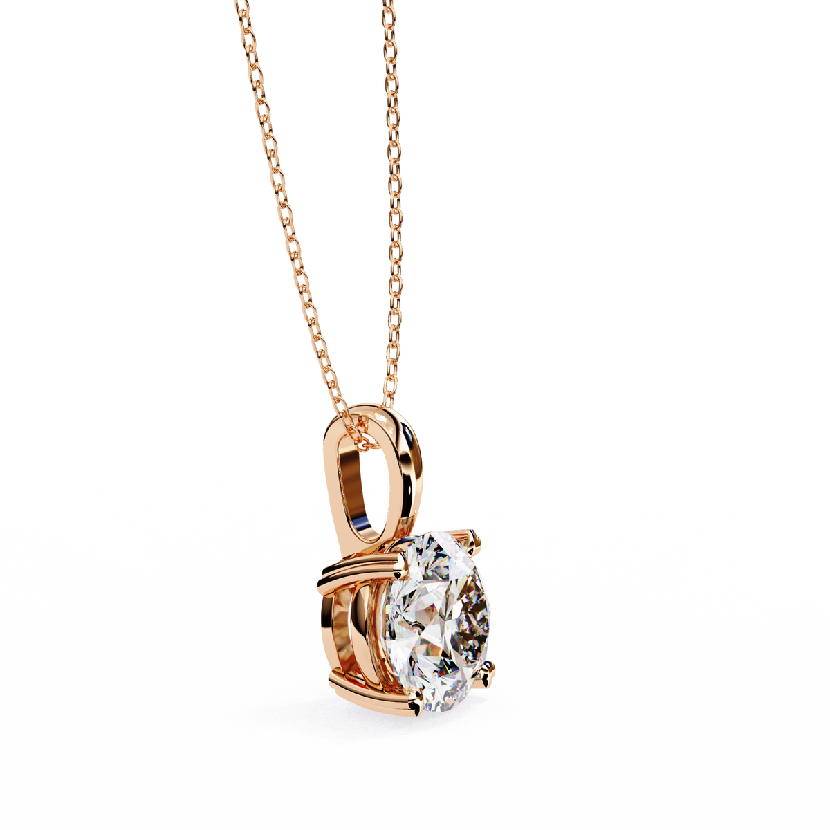 Rose Gold Round Brilliant Diamond Four-Prong Solitaire Pendant