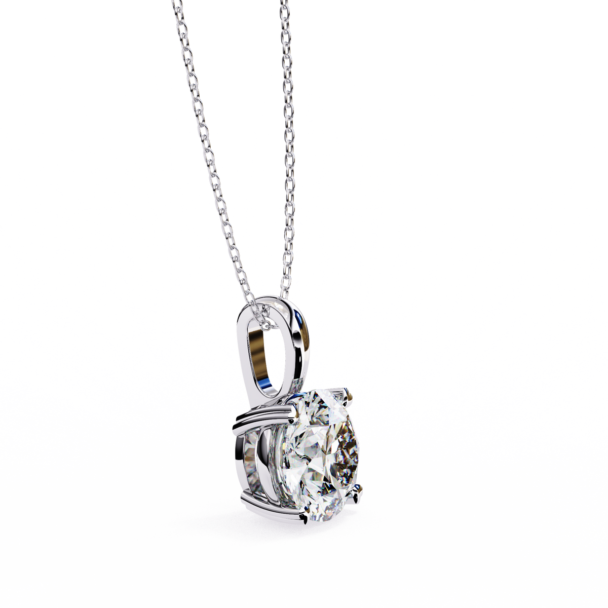 White Gold Four Prong Round Solitaire Drop Pendant