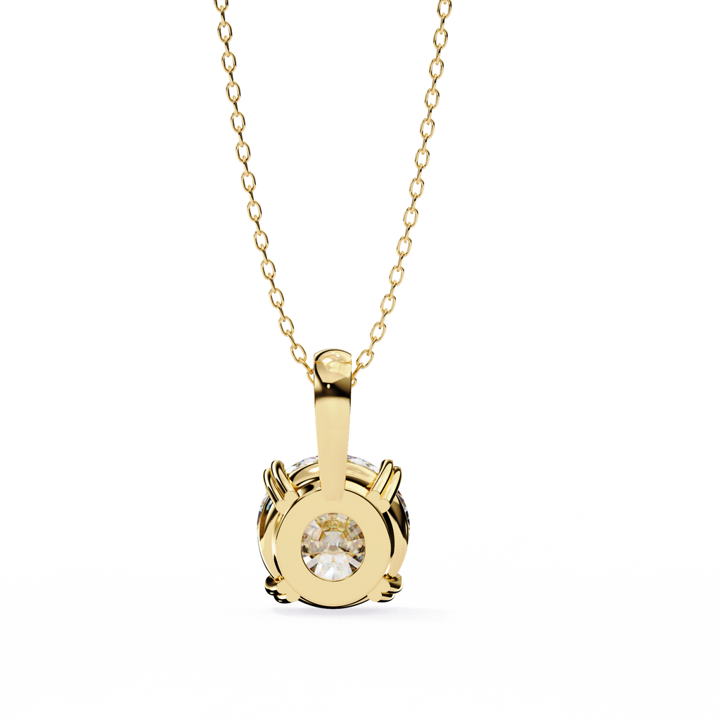 Yellow Gold Round Brilliant Diamond Four-Prong Solitaire Pendant