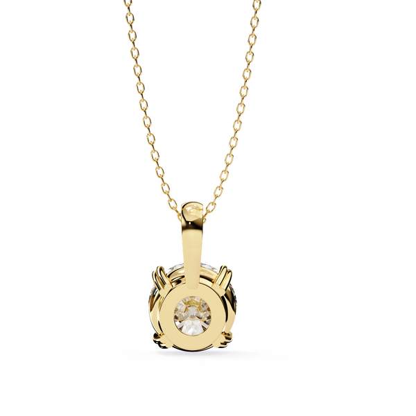 Gold Round Brilliant Diamond Four-Prong Solitaire Pendant
