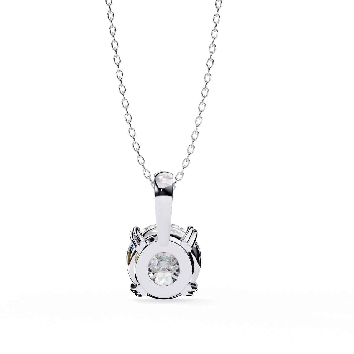 White Gold Four Prong Round Solitaire Drop Pendant