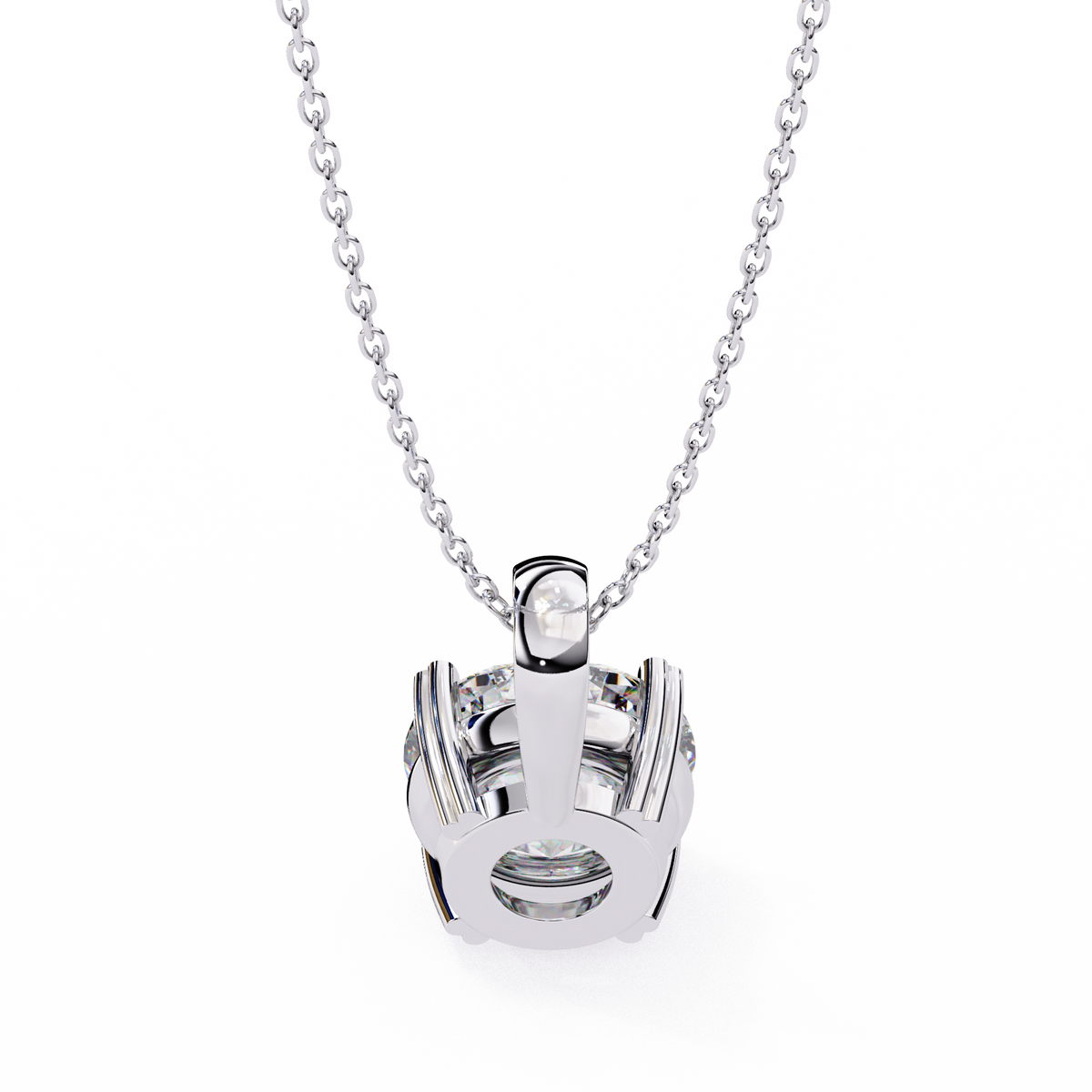 White Gold Four Prong Round Solitaire Drop Pendant