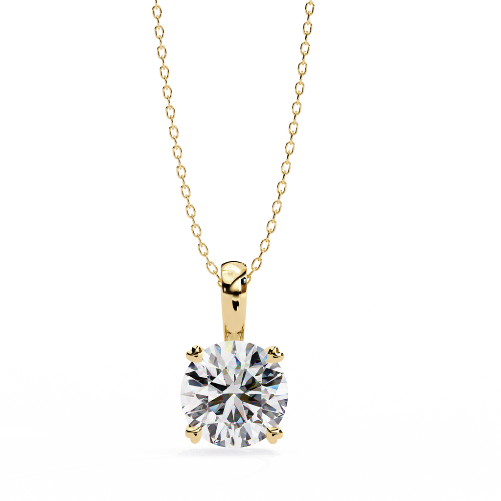 Yellow Gold Round Brilliant Diamond Four-Prong Solitaire Pendant
