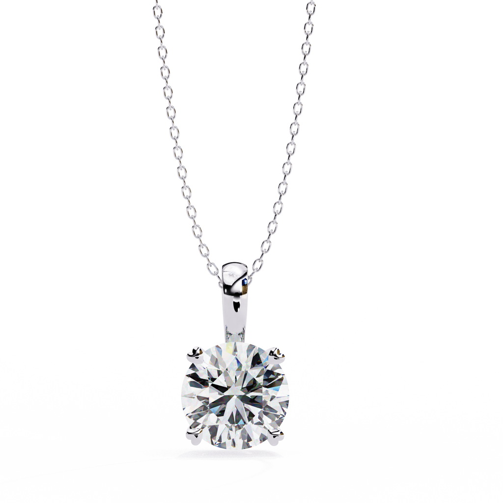 White Gold Four Prong Round Solitaire Drop Pendant