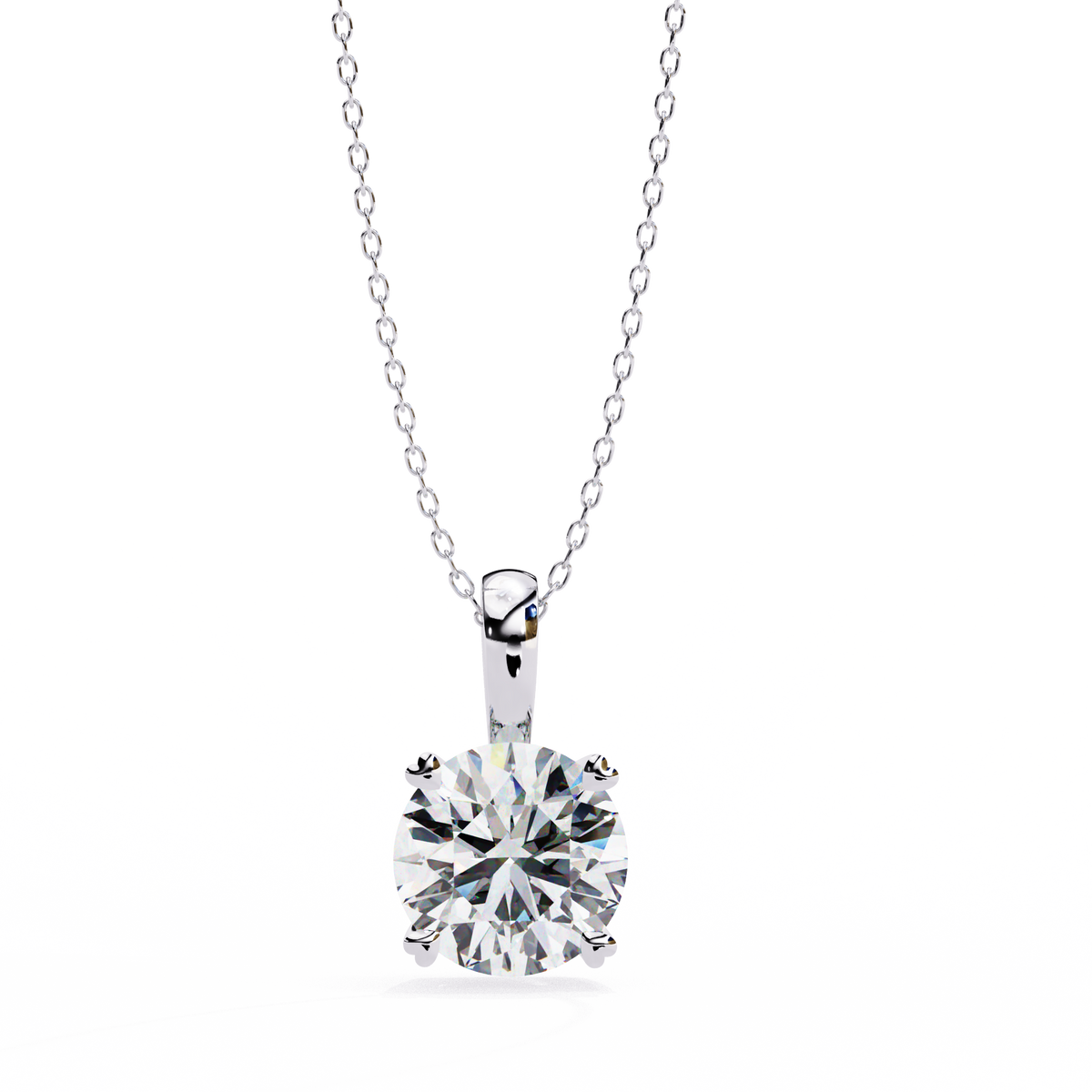 White Gold Four Prong Round Solitaire Drop Pendant