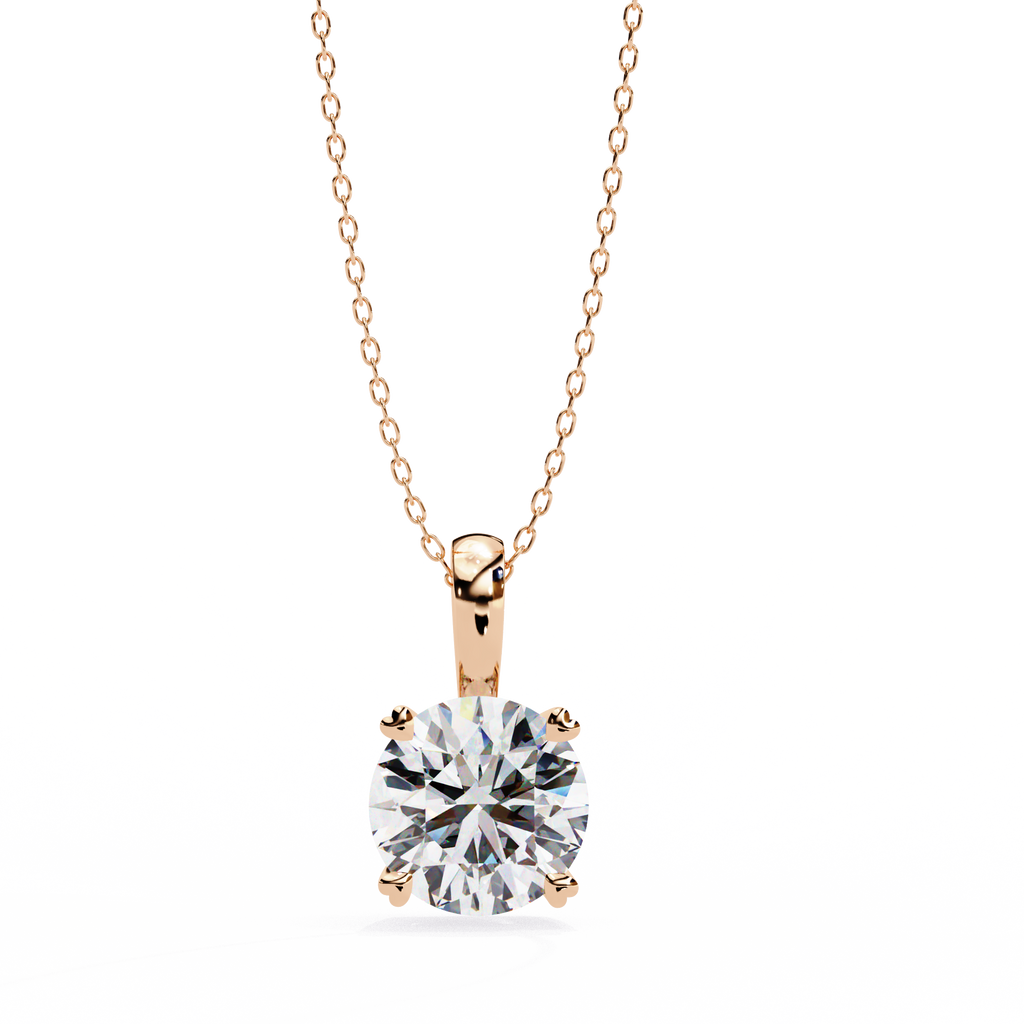 Rose Gold Round Brilliant Diamond Four-Prong Solitaire Pendant