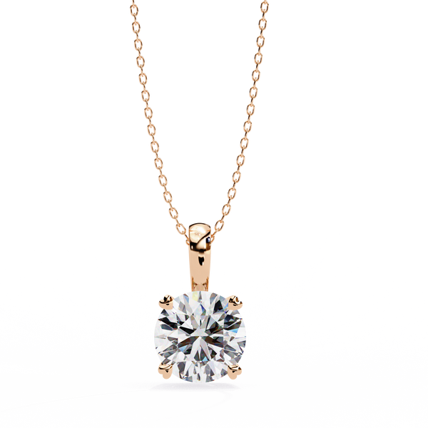 Rose Gold Round Brilliant Diamond Four-Prong Solitaire Pendant