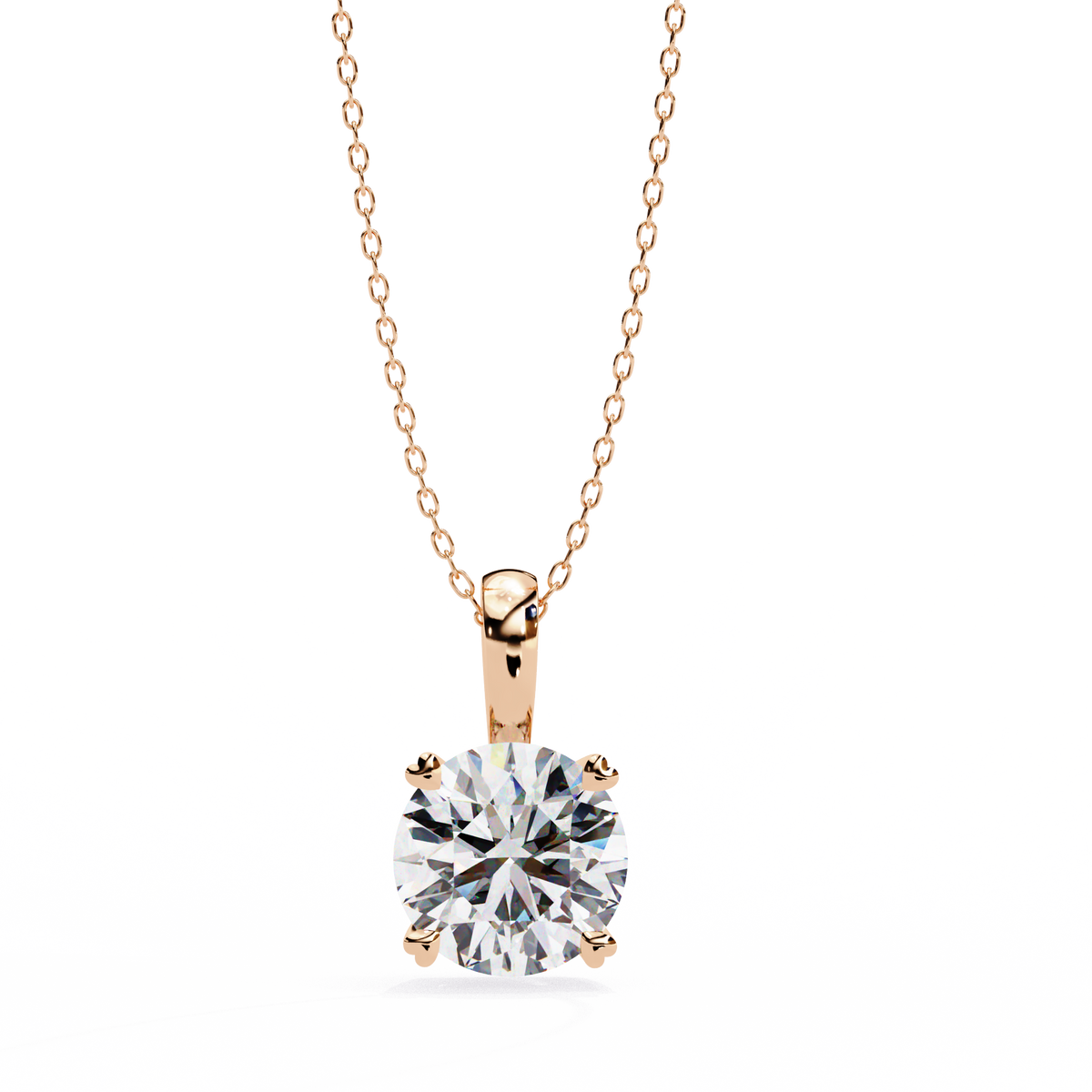 Rose Gold Round Brilliant Diamond Four-Prong Solitaire Pendant