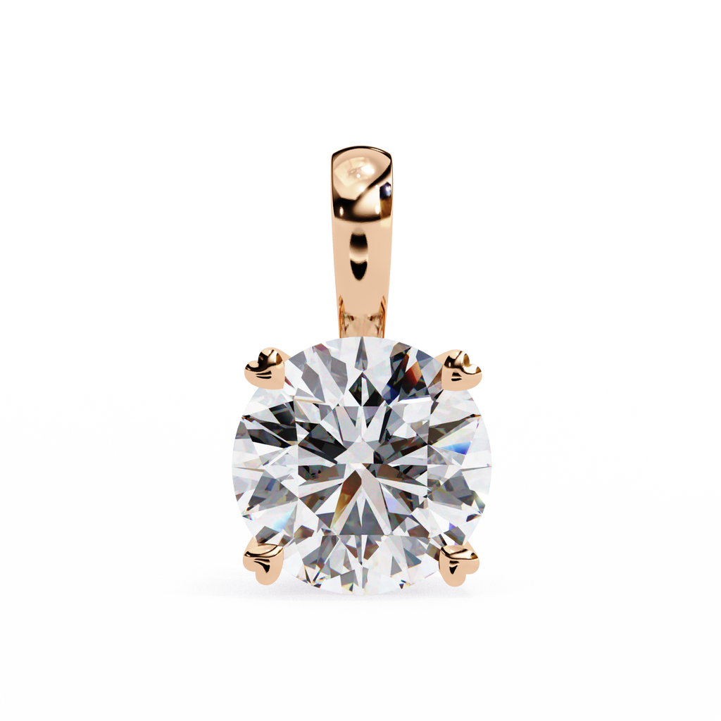 Rose Gold Round Brilliant Diamond Four-Prong Solitaire Pendant
