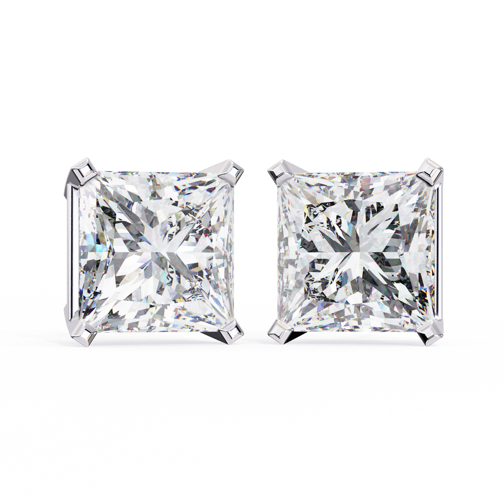 White Gold Princess-Cut Solitaire Diamond Stud Earrings